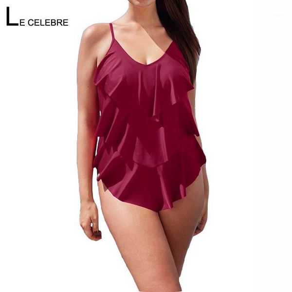 

2020 women one piece swimsuit swimwear falbala ruffle female swim bathing beach sport suits plavky big large plus size black1, White;black