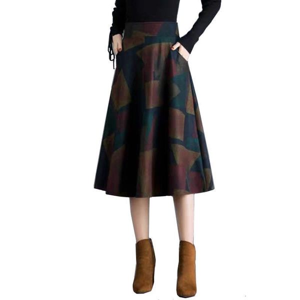 

ladies brand autumn winter women skirt female high waist midi elegant plaid skirt empire a-line long pleated skirts women saias, Black