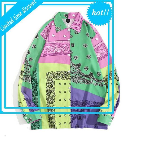 

green purple patchwork men long sleeved street men's shirt male shirts, White;black