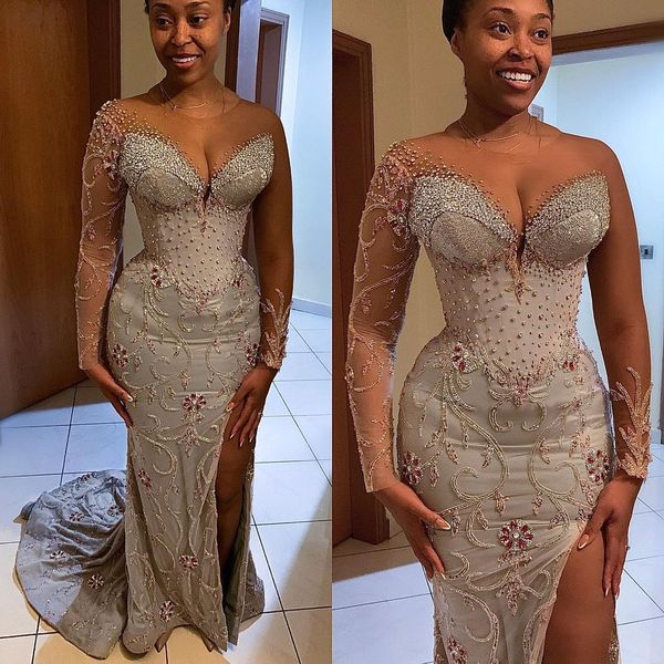 

2022 plus size arabic aso ebi silver mermaid luxurious prom dresses beaded crystals evening formal party second reception birthday engagemen, Black