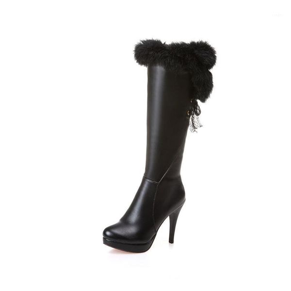 

boots fashion women knee-high platform round toe thin heels high-quality black white shoes woman us size 4-10.51