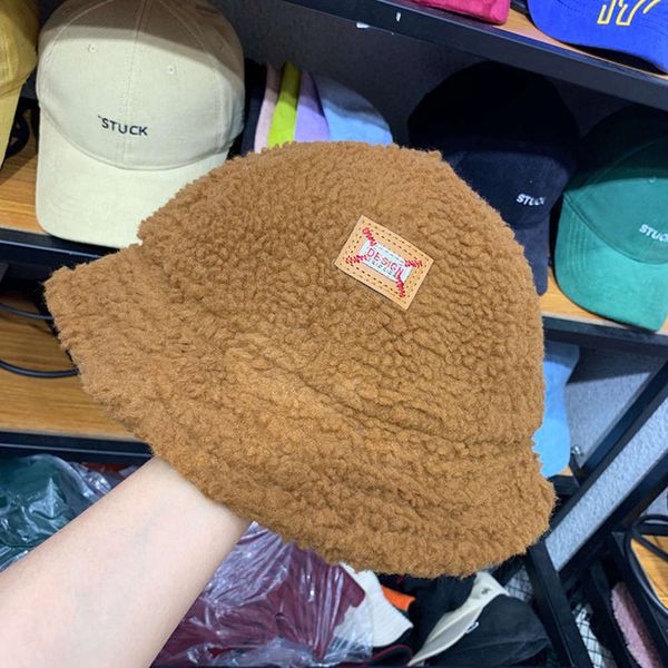 

korean jmx winter / new fisherman's female lamb hair cute fresh basin hat cloth label personality trend, Blue;gray