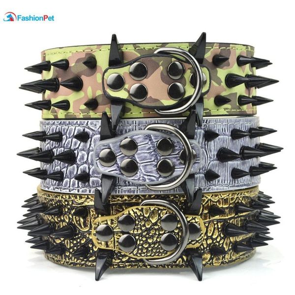 

2 "width pu leather big dog collar with black sharp spikes studded for large dog jllvko yummy_shop