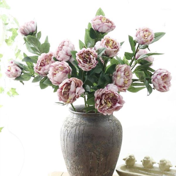 

3heads artificial silk+plastic rose peony flower branch fake flores peonies for indoor home decor diy wedding decorations1