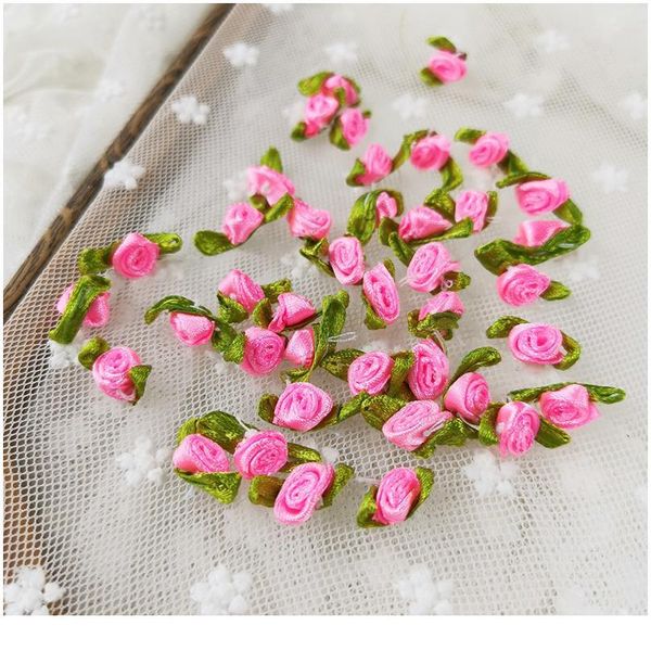 

30pcs/lot handmade diy baby doll decoration material mini rose ribbon flower applique garment mesh fabric sewing suppl jllzdb