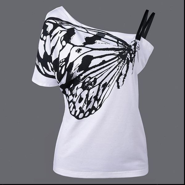 

sling tshirts for womens retro butterfly pattern short sleeve casual summer clothes female harajuku leisure shirts, White