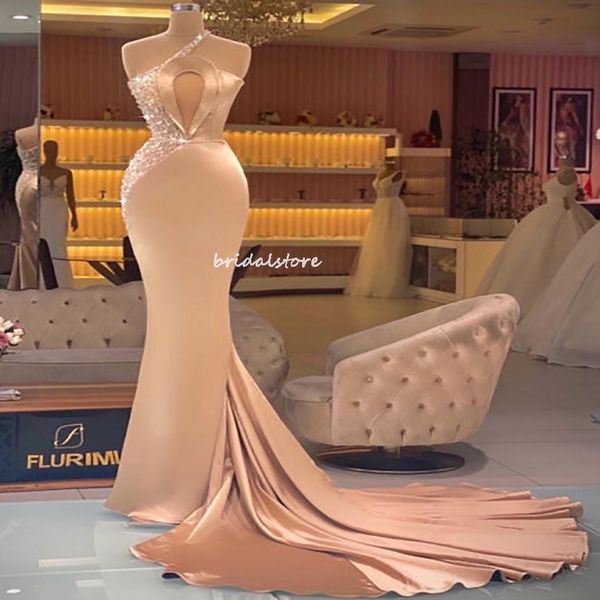 

one shoulder gold prom dresses with rhinestone crystal 2022 keyhole front mermaid evening dress 2022 elegant black girls pageant formal part