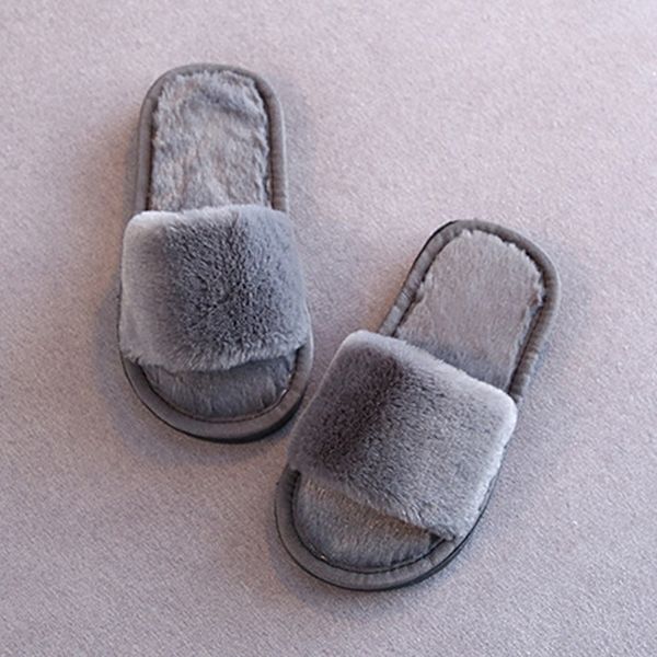 

kids winter house shoes girls fur slippers pink red black gray toddler slippers boys warm shoes plush women indoor slippers y201028, Black;grey