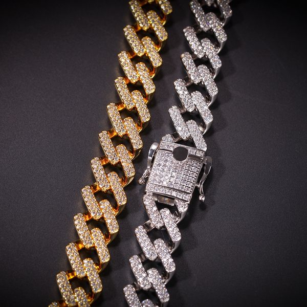 

hip hop necklace strip miami cuban chain zircon-studded hip-hop necklace for men european and american, Silver