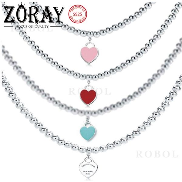 

tlff sterling silver necklace female fashion heart pendant round bead clavicle chain