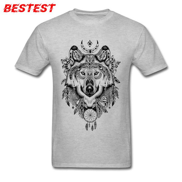 

sport men & tees grey t shirt wolf t-shirt dream catcher tribal tattoo design clothes vintage animal art design cotton shirt