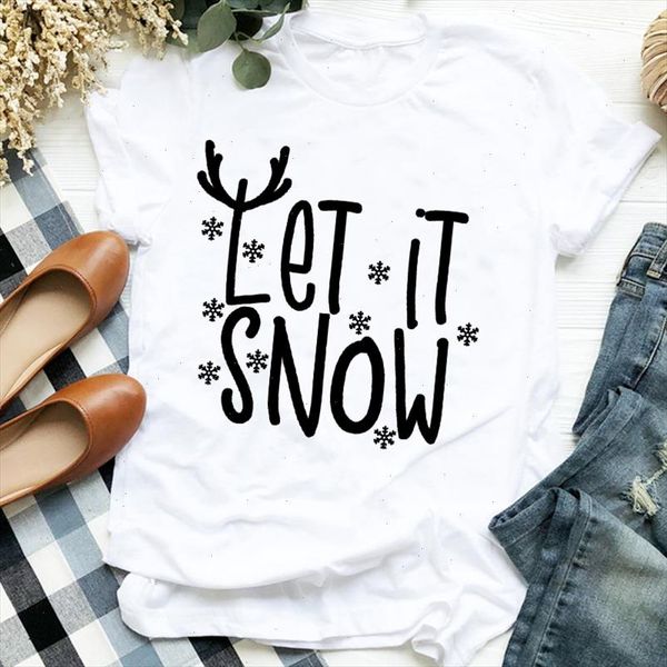 

women merry christmas snow cute letter printing cute holiday clothes ladies graphic print tee tshirt female t shirt, White