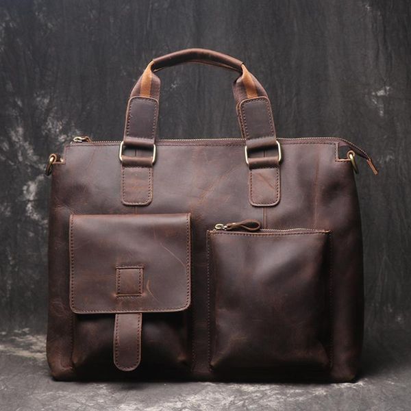 

briefcases men crazy horse leather business briefcase full grain cowhide shoulder lapbag vintage messenger handbag