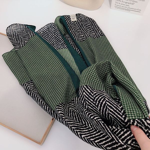 

watch 2020 new dark green color matching winter korean women's versatile thin cotton hemp spring and autumn silk scarf, Blue;gray