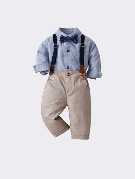 

baby striped button up bow front shirt & overalls she, White