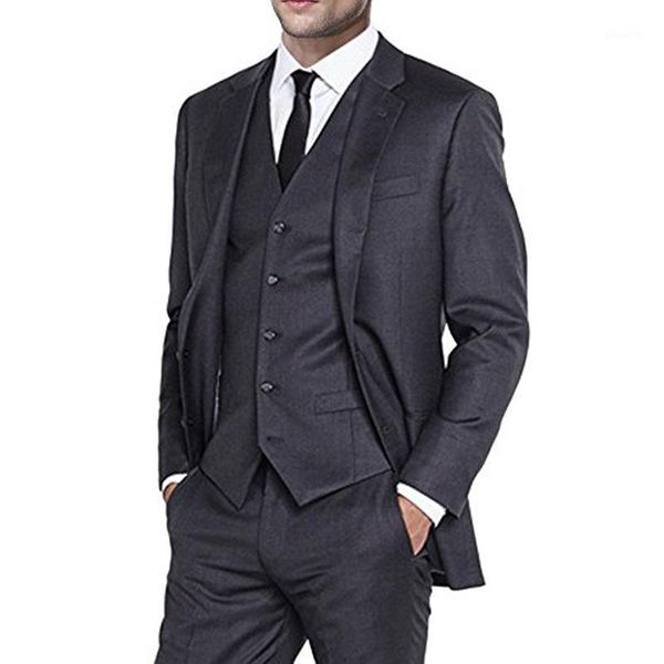 

dark grey men suits for wedding groom tuxedos with notched lapel 3 piece formal style man suit set jacket pants vest1, White;black
