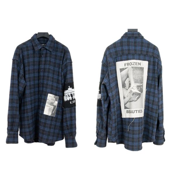 

2021 new heavy fabric flannel wool plaid coats patch pattern kanye west erd jacket men women loose vintage outerwear baqg, Black