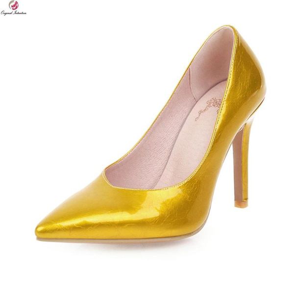 

original intention fashion women pumps pointed toe thin high heels pumps gold red green stylish shoes woman plus size 3-16, Black