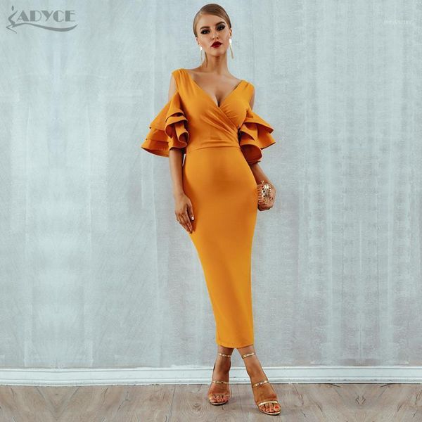 

adyce 2019 new summer women club dress vestidos celebrity party dress yellow red ruffle butterfly short sleeve midi club dresses1, Black;gray