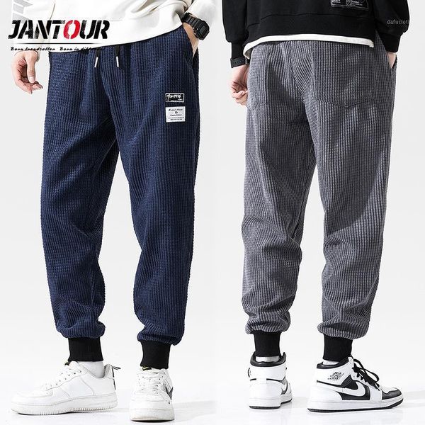 

jantour brand men clothing winter new corduroy pants men fashion appliques loose sweatpants male casual pantalones de hombre 4xl1, Black