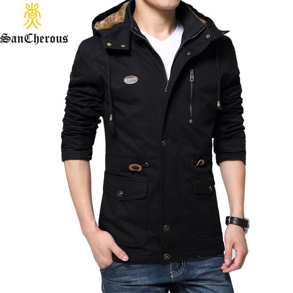 

plus m-5xl men new autumn winter cotton solid business outerweat thick windbreak hood stand collar jacket coat kg-501, Black