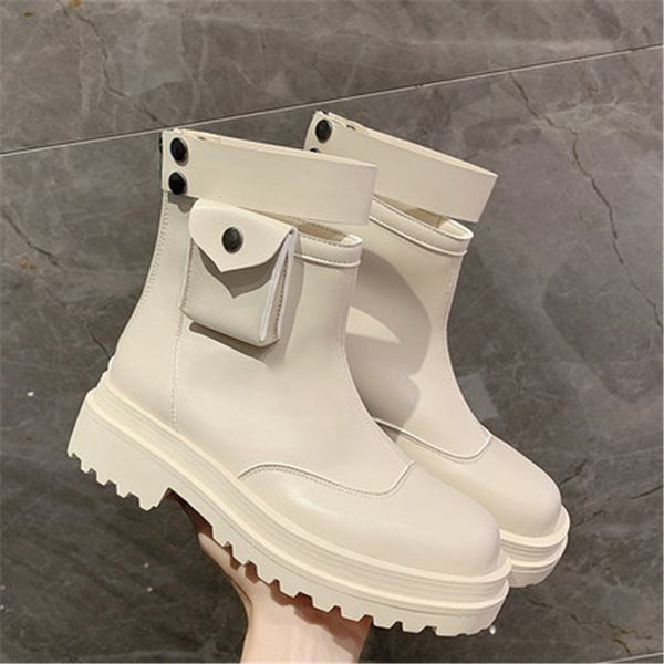 

spring 2021 new finger round foot white ladies return zip from women in low heels lolita shoes boots 7fcb, Black