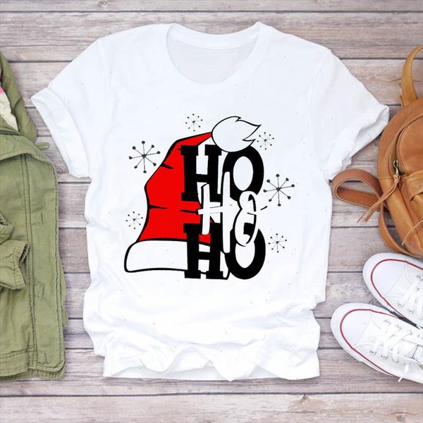 

women snowflake hat kawaii new year printing merry christmas print tshirts clothes graphic female t shirt ladies tee t shirt, White