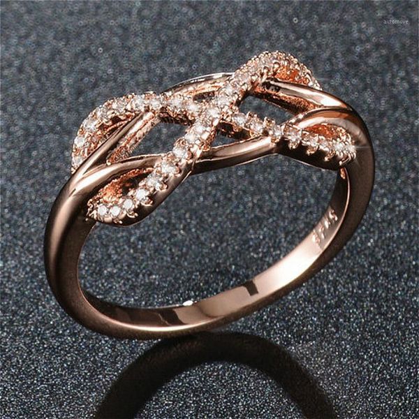 

visisap number 8 twist lady ring rose gold color micro inlaid rings for women zircon wholesale dropshipping jewelry b21381, Slivery;golden