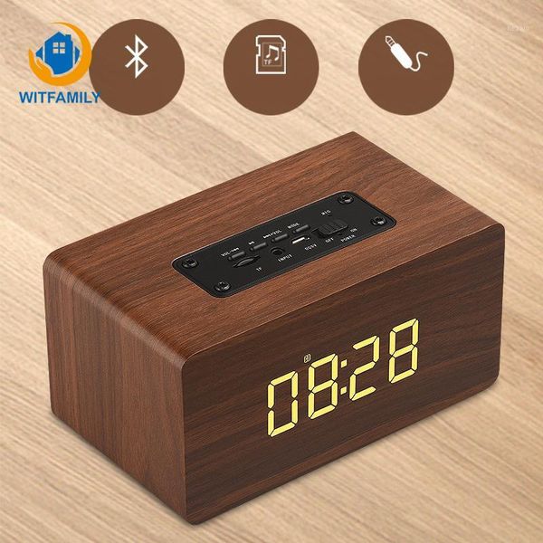 

wooden wireless clock backlight deskhome decor bluetooth speaker fm radio alarm clocks support aux tf usb music player1