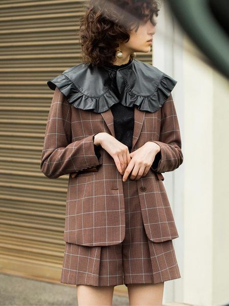 

women's suits & blazers 2021 autumn and winter products fashion temperament retro check color matching lapel suit jacket women, White;black