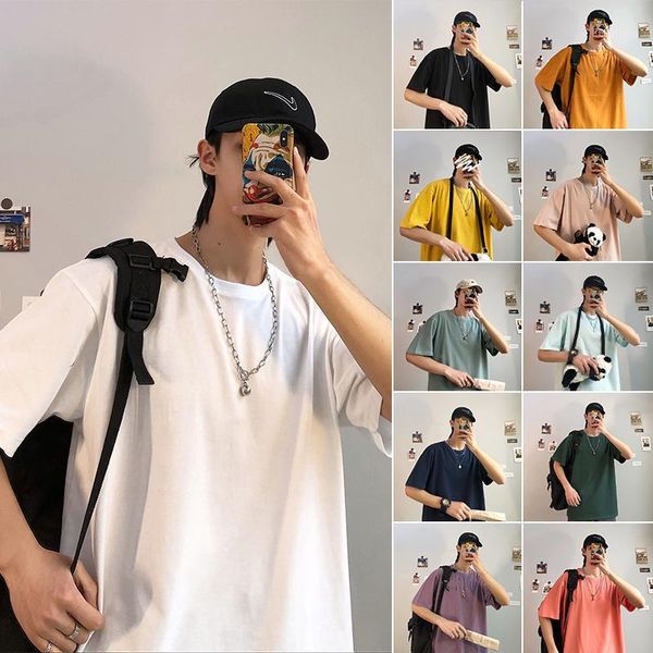 

multicolor workout clothes fitness men's oversized t-shirt outdoor hip-hop streetwear loose half-sleeved t-shirt fitness ins1, White;black