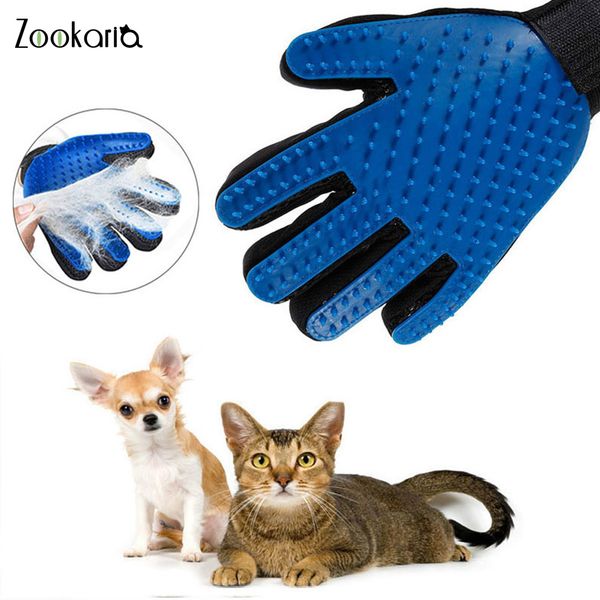 

pet grooming hair remove gloves gentle deshedding brush glove effective massage for dog cat with long short fur, Blue;gray