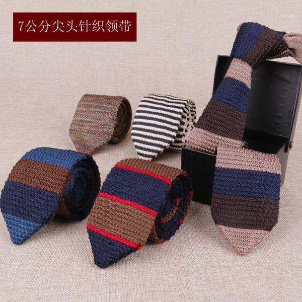 

linbaiway 7cm striped knit tie for mens suits knitted tie neckties corbatas narrow necktie slim skinny woven cravate custom logo1, Blue;purple