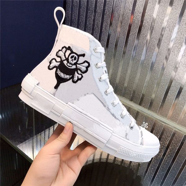 

popular womens mens high-casual shoes sneakers flowers embroidery technical canvas shoes oblique trainers sneakers chaussures 35-45, Black