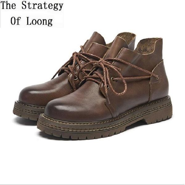 

весна осень новый ретро перекрестные натуральные кожаные женщины короткие конные сапоги зимние плюшевые шитья ручной работы женские лодыжки, Black