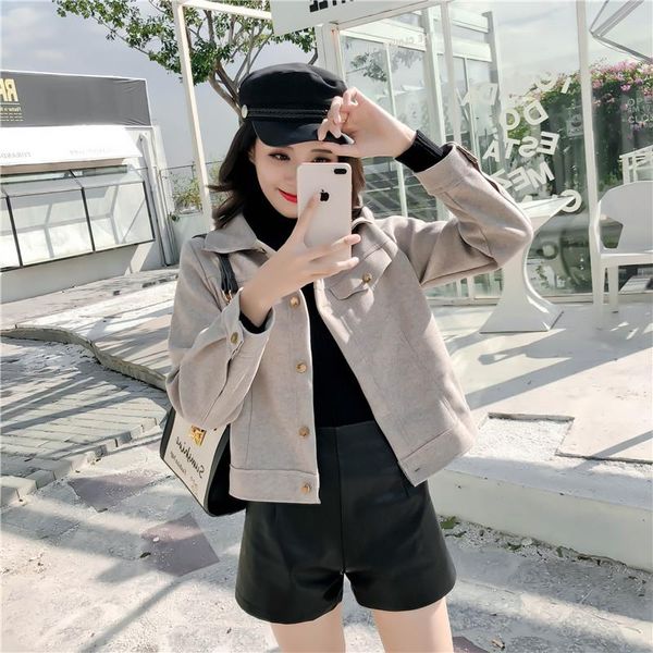 

2020 women spring new jacket female long sleeve lapel tooling quality casual coat short women jackets lr142, Black;brown