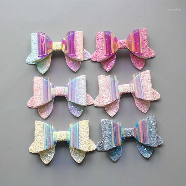 

hair accessories 20pcs/lot modish girls bows kids clip pu leather shinning girl hairpin glitter felt headwear1, Slivery;white