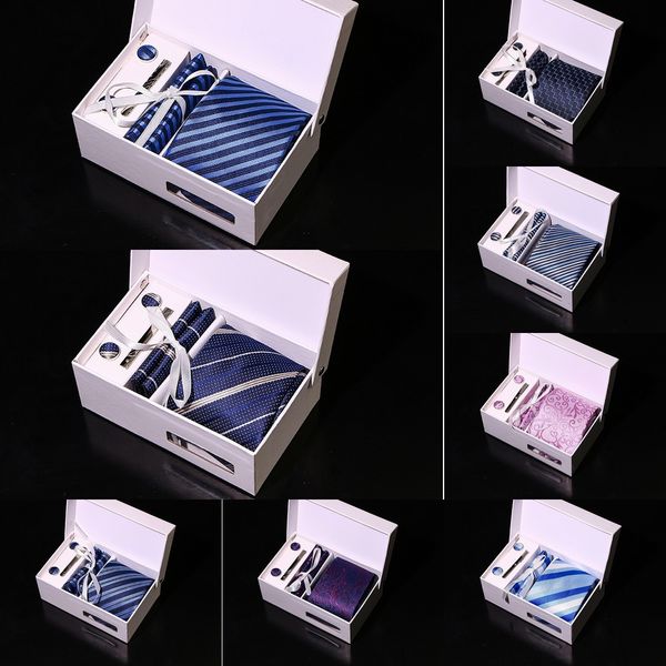 

aiou 6pcs checks new pattern box men's plaids florals jacquard wovensilk lot tie necktie gz825919, Black;blue