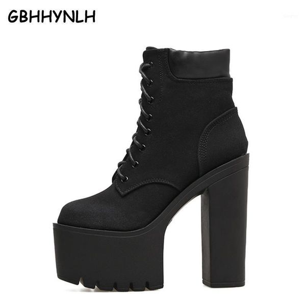 

boots gbhhynlh ankle for women platform high heels female lace up shoes woman buckle short boot casual ladies footwear lja4591, Black