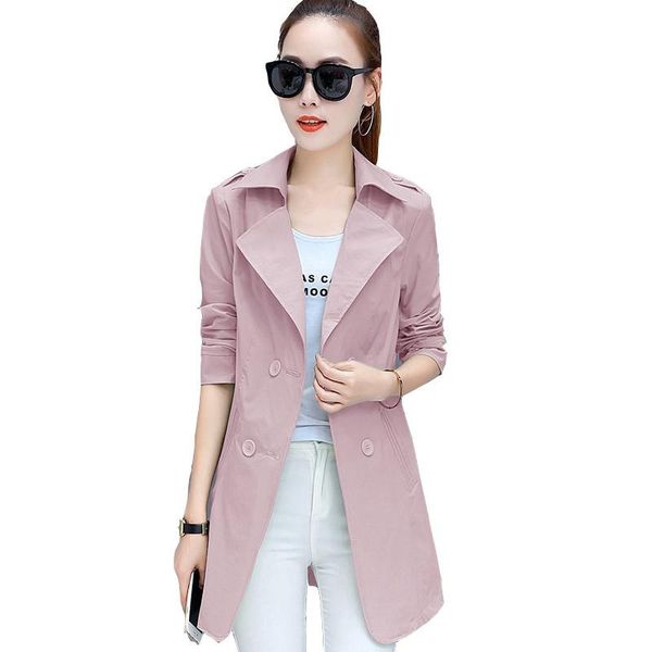 

women's trench coat 2021 spring autumn new windbreaker fashion slim solid medium-long section double breasted thin q69, Tan;black