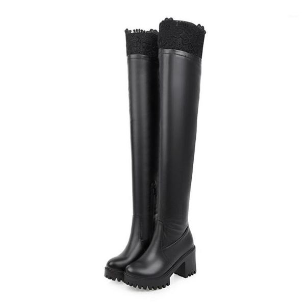 

boots blxqpyt botas big size 33- 45 women over the knee 2021 winter snow fashion warm footwear shoes woman 3-61, Black