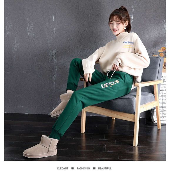 

cashmere autumn and winter new sports thickened small legged women's casual pants, Black;gray