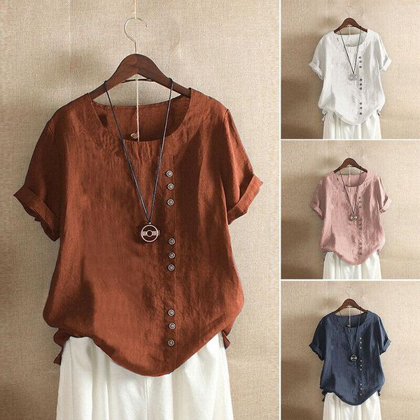 

women's blouses & shirts 2021 gothic summer women cotton linen baggy blouse short sleeve loose elegant ladies shirt mujer blusa plus si, White
