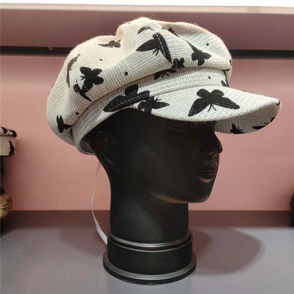 

beret hat winter fashion painter hat women velvet warm flat cap casual butterfly print octagonal newsboy, Blue;gray