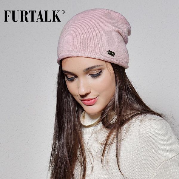 

beanie/skull caps furtalk 100% wool cashmere autumn winter women hat knit skullies beanies hats for girls female, Blue;gray