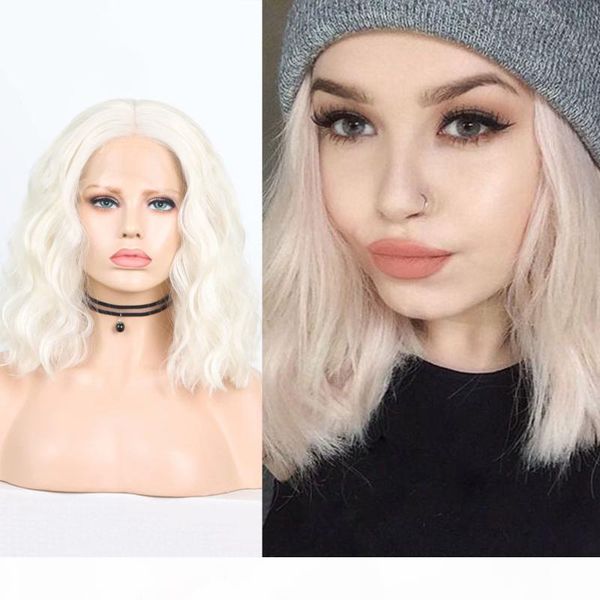 

quinlux wigs platinum blonde wavy bob wig for black women cosplay show african hair lolita heat resistant fiber shoulder length