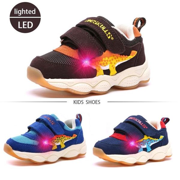 

dinoskulls led light baby boys shoes 3 years tennis autumn children's dinosaur sneakers glowing kids toddlers shoes breathable, Black;red