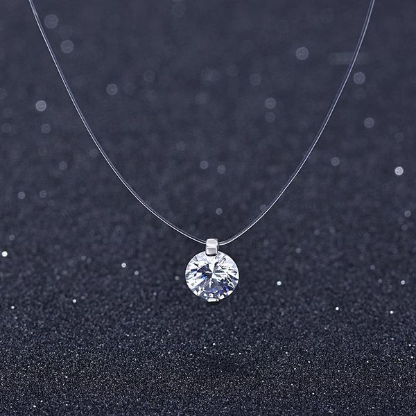 

chains 2021 contracted transparent line drops female stealth zircon mermaid tears fishbone necklace pendant women water drop choker, Silver