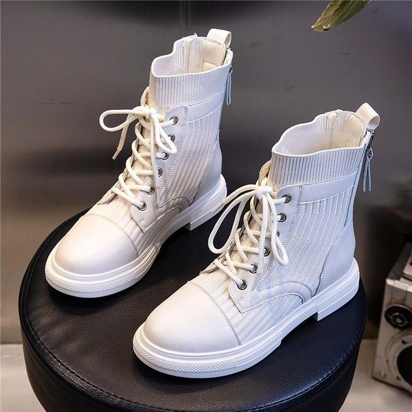 

boots soft split leather women white ankle motorcycle female autumn winter shoes woman punk spring, Black