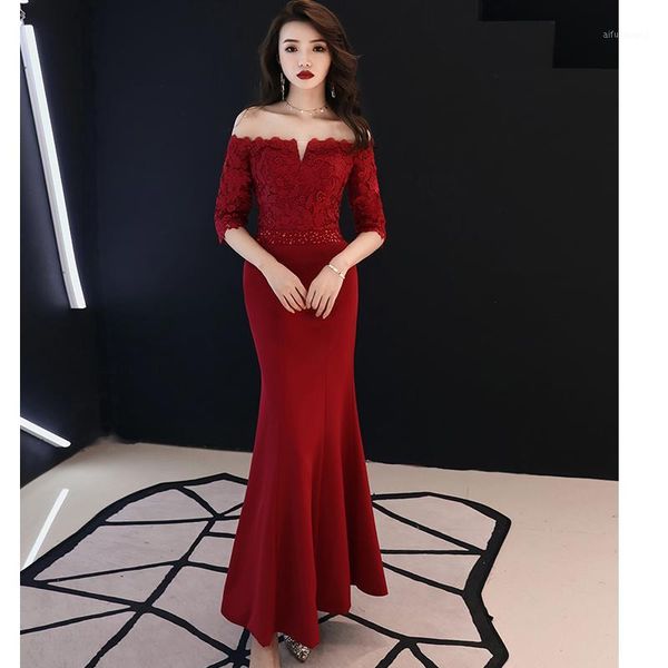 

beauty emily prom gowns plus size beading wine red lace boat neck mermaid floor length half sleeves lace up back prom dresses1, White;black